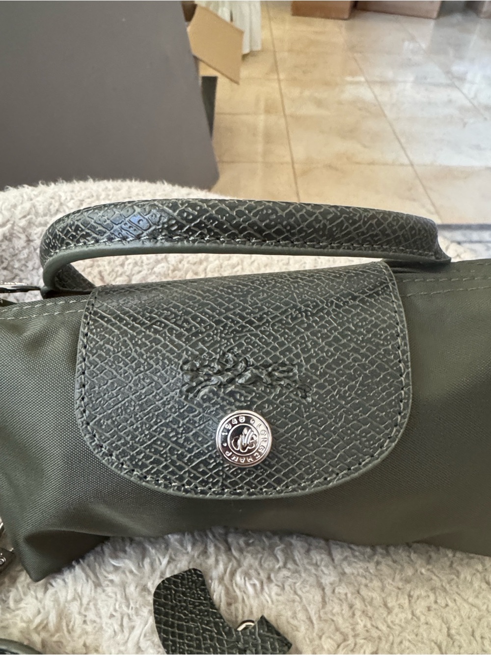 Longchamp Small Olive Green Nylon Top-Handle Crossbody Bag - Picture 2 of 6